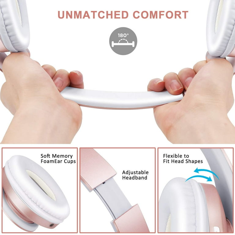 Zihnic Bluetooth Over Ear Headphones Wireless Wired Stereo Headset Long Comfort Wear Rose Gold Walmart