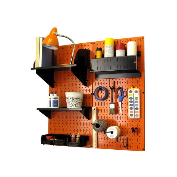 Wall Control Pegboard Hobby Craft Pegboard Organizer Storage Kit with Orange Pegboard and Black Accessories