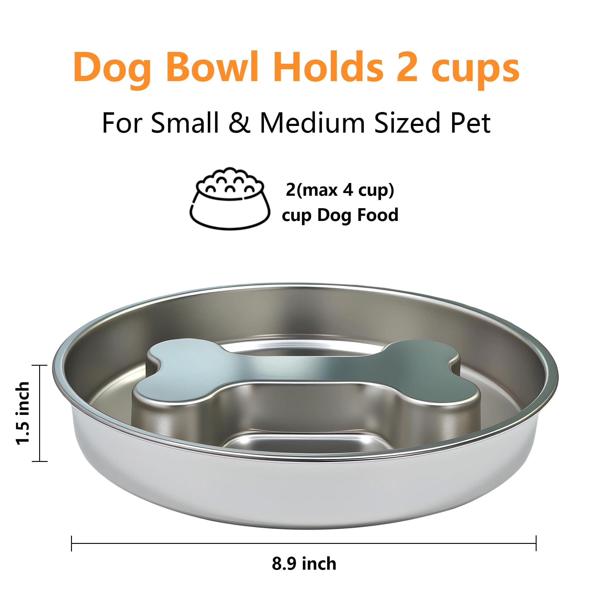 BLRTUN Slow Feeder Dog Bowl - 2 Cups Stainless Steel Dog Slow Feeder Food Bowl, Metal Non-Slip Lick Plate,Puppy or Cat Food Holder,Pet Supplies,Puzzle Maze Dish for Small & Medium Sized Breeds