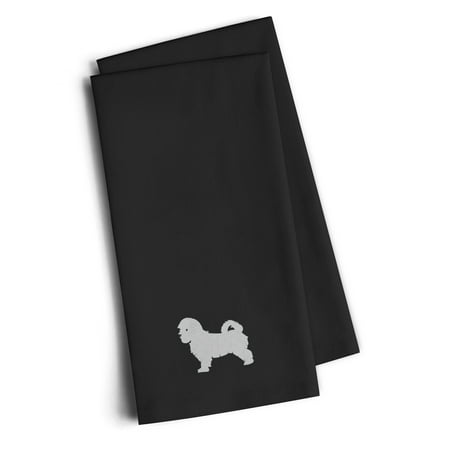 Embroidered Linen Towel Set - Black Embroidered Kitchen Towel Set of 2