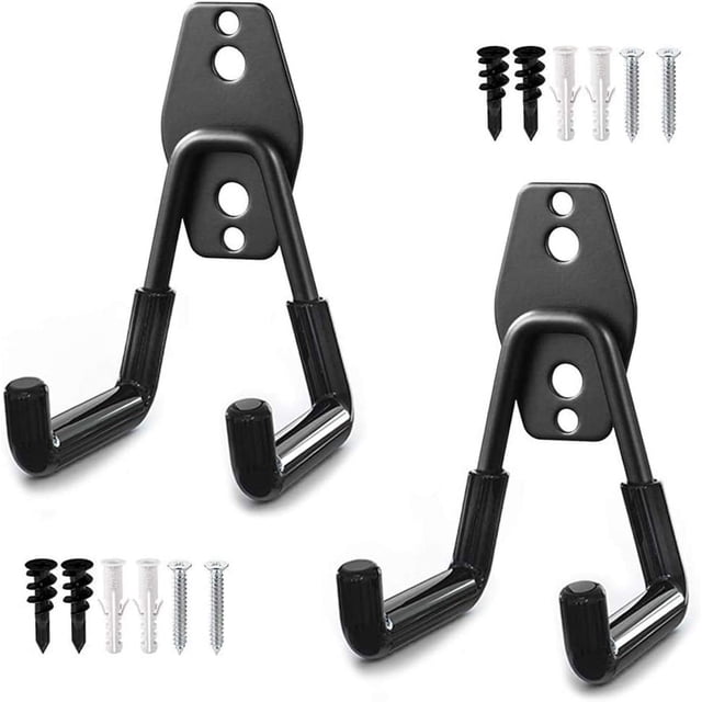 2 Pieces Storage Hook, Double Garage Hooks Wall Mounted Bike Hook, Steel Garage Storage Utility Hooks with Non-Slip Coating, for Power Tools, Bikes, Ladders