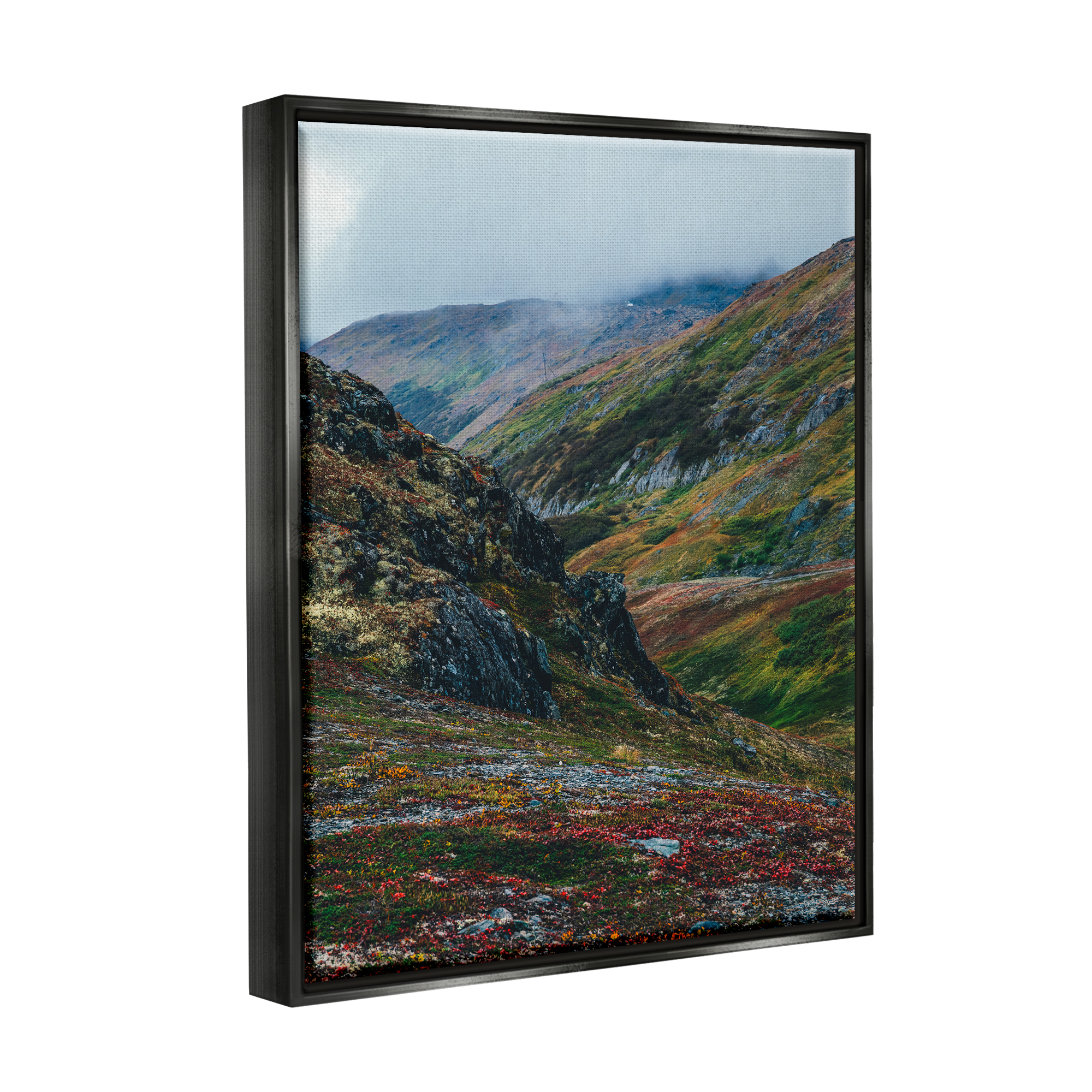 Stupell Industries Mountain Peaks Scenery Landscape Photography Black Floater Framed Canvas Art Print Wall Art, 25 x 31