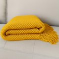 thumbnail image 2 of Fennco Styles Textured Knit Solid Fringe Throw Blanket 50" W x 60" L - Mustard Yellow Waffle Pattern Light Weight Blanket for Sofa, Couch, Living Room and Bedroom Décor, 2 of 3