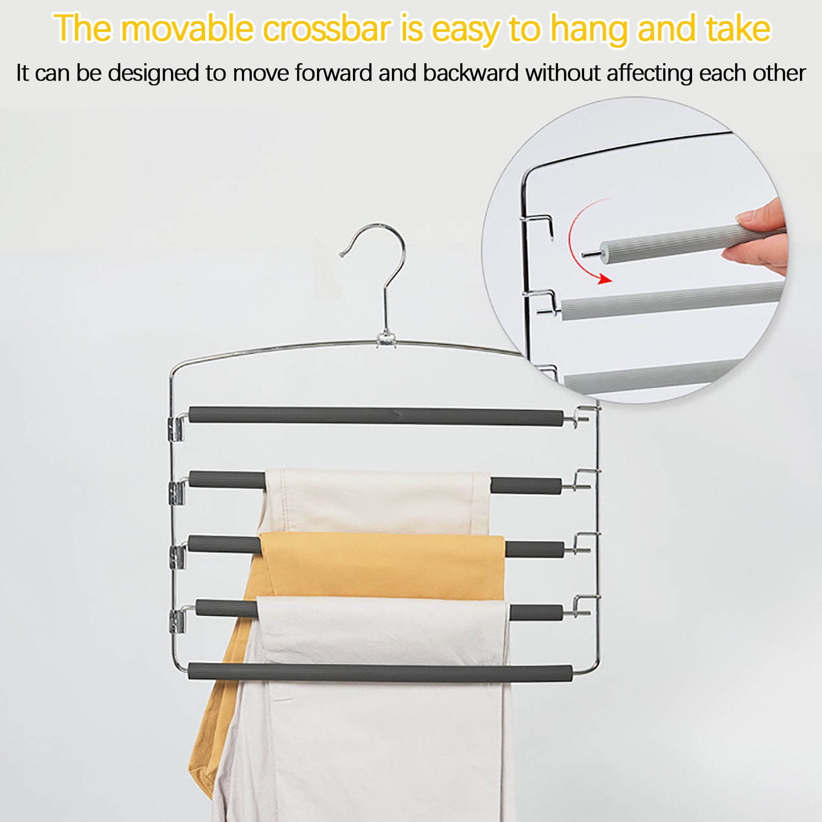 Hgallory Multi-Layer Space-Saving Pant Hangers, Non-Slip 5 Tier Metal Clothes Hangers Closet Organizers and Storage, Dorm Room Supplies Pants Scarf Jeans Organizer, Gray, 15.4"x14.4"