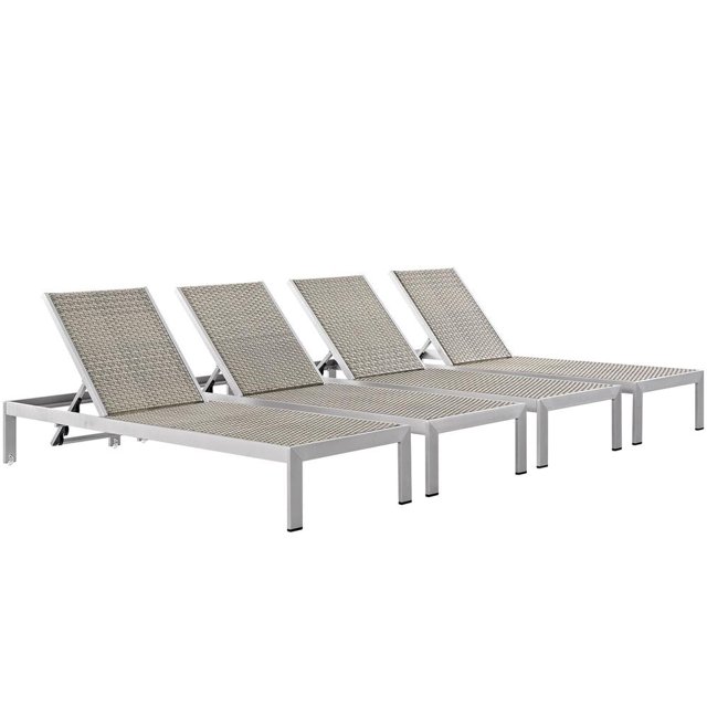 Modway de 4 Chaise Longue de Patio Extérieure en Aluminium Shore, Gris
