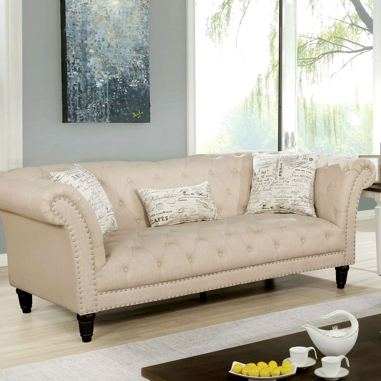 Classic Sofa Set Beige Linen Sofa Loveseat Chair 3p Living Room