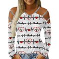 thumbnail image 1 of Blusa de mujer con cuello en V y estampado de amor, manga larga, sin tirantes, con hombros descubiertos Pompotops  gfhjh22474, 1 of 5