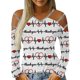 thumbnail image 1 of Blusa de mujer con cuello en V y estampado de amor, manga larga, sin tirantes, con hombros descubiertos Pompotops  gfhjh22474, 1 of 5