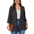 thumbnail image 2 of SHOWMALL Cardigans pour Femmes Grande Taille Légers à devant Ouvert Manches 3/4 Gris Foncé 3X Décontractés Doux Drapés Automne Été Court, 2 of 8