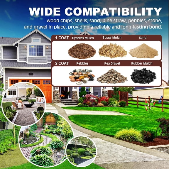 Mulch Glue - 1 Gallon Concentrate Gravel Glue, Strong Mulch Lock Landscape Adhesive with Applicator for Landscaping Covers, Garden - Ready to Use Non Toxic Pea Gravel Stabilizer for Rock, Bark