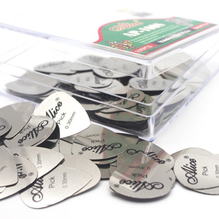 Plettri Per Chitarra In Acciaio Inox Alice - 30 Pezzi Triangolari Da 0,3mm