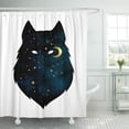 thumbnail image 1 of Cortina de ducha de poliéster ABPHQTO con tatuaje de silueta de lobo luna creciente y estrellas 152x180 cm, 1 of 2