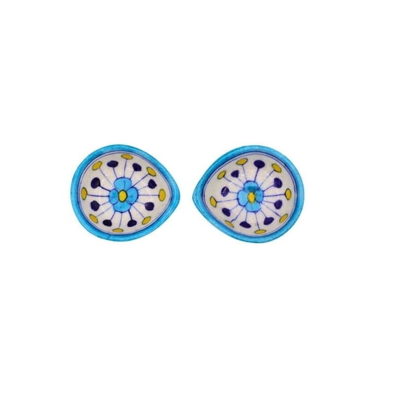 Natriel Hand-Painted Sky Blue Lotus Design Diyas – Set of 4 for Home Décor