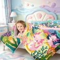 thumbnail image 3 of Manfei Underwater Axolotl King Size Comforter Sets,Ocean Amphibian Print Comforters King Size,Pink Reversible,3 Pieces,1 Comforter and 2 Pillowcases, 3 of 7