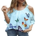 thumbnail image 1 of Chemise à Manches Courtes Imprimée à Fleurs pour Femme Été Blouse Décontractée à Épaules Froides, 1 of 2