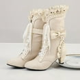 thumbnail image 6 of YLYL Women Sweet Bow Boots Mid Heels Lace up Victorian Boots Mid Calf Kawaii Boot, 6 of 7