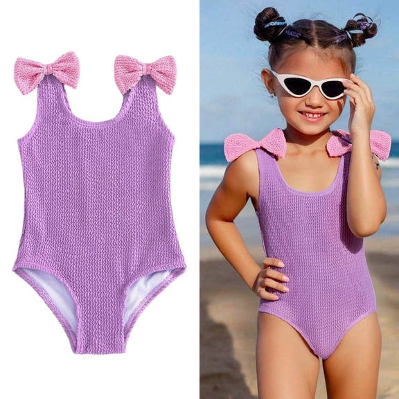 1 Piece Swimsuit Girls Bikini Swimming Suits Quick Dry Beach Swimwear with Solid Color Swim Suit for Girls 4-5 Years