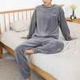 thumbnail image 5 of PNTUTB Men's Casual Comfort Solid Color Embroidery Round Neck Pullover Elastic Waistband Loose Fleece Warm Pajamas Set, 5 of 6