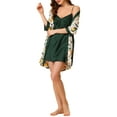 thumbnail image 2 of INSPIRE CHIC Women's Satin Pajamas Sets 4 Pcs Cami Tops Shorts Nightgown Robe Loungewear XS Green, 2 of 5