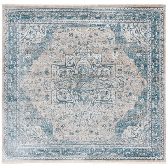 SAFAVIEH Victoria Lorraine Floral Bordered Area Rug, Blue/Grey, 6'7" x 6'7" Square