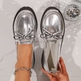 thumbnail image 2 of Womens Silver Metallic Chunky Platform Loafers Bow Detail Slip On Comfortable Lug Sole Shoes,Size 6.5, 2 of 9