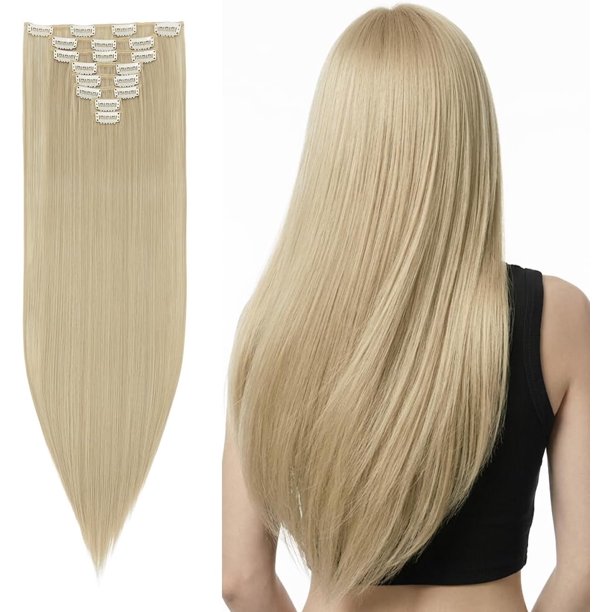 Yanonmyfd Clip In Hair Extensions 26 Inch Straight, 8 Pieces 18 Clips, Heat Resistant Synthetic Hair, 130g, Jet Black