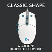 Logitech G203 LIGHTSYNC Wired Gaming Mouse, 8,000 DPI, Rainbow Optical Effect LIGHTSYNC RGB, 6 Programmable Buttons, White