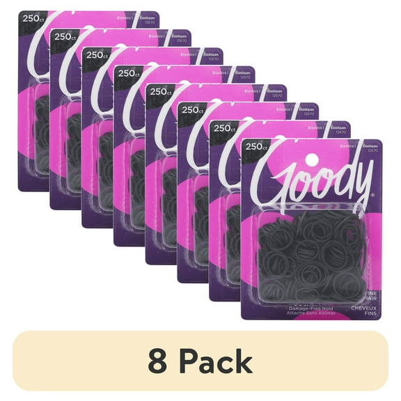 (8 pack) Goody Mini Rubber Bands, Ouchless Hold Hair Elastics for Fine Hair, Black, 250 Ct