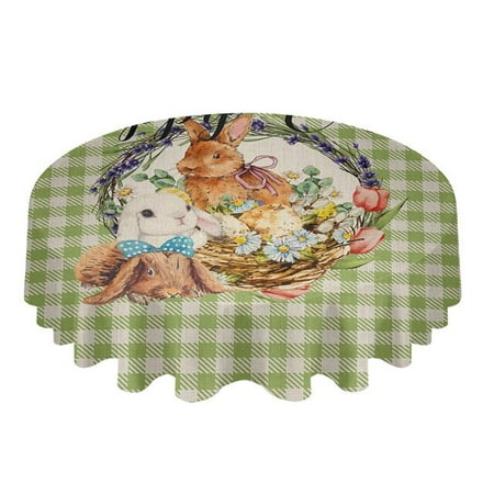 

ASWMXR Easter Watercolor Rabbit Flower Round Table Cloth Festival Dining Waterproof Tablecloth Table Cover for Wedding Party Decor