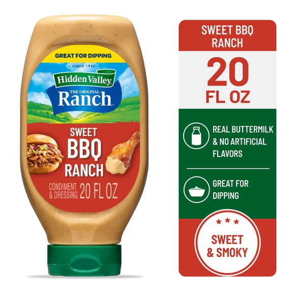 Hidden Valley Sweet BBQ Ranch Dip Sauce Condiment & Dressing, 20 fl oz Squeeze Bottle