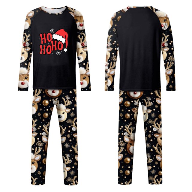Moonsky Christmas Pajamas For Family Parent-child Warm Christmas Set Christmas Printed Home Wear Pajamas Two-piece Mom Set Matching Christmas Pjs For Family black(S#Men)