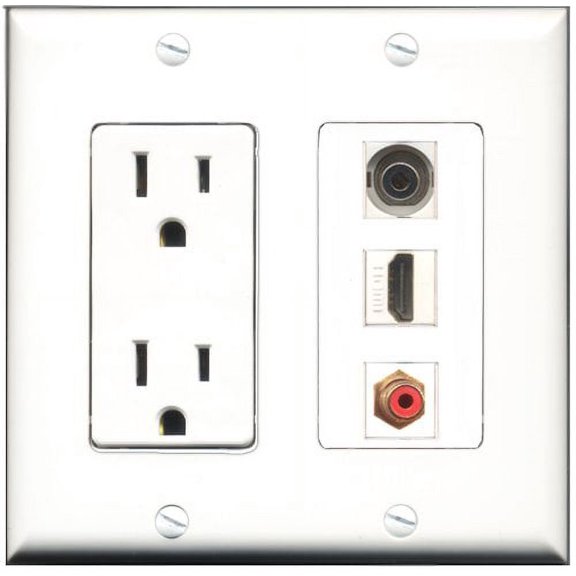 RiteAV - 15 Amp Power Outlet 1 Port HDMI 1 Port RCA Red 1 Port 3.5mm Decorative Wall Plate