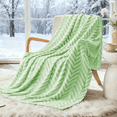 thumbnail image 2 of Whale Flotilla Soft Flannel Fleece Lightweight 50"x60" Throw Blanket, Brushed Chevron Design Fluffy Plush Cozy Blanket for All Seasons, Light Green, 2 of 7