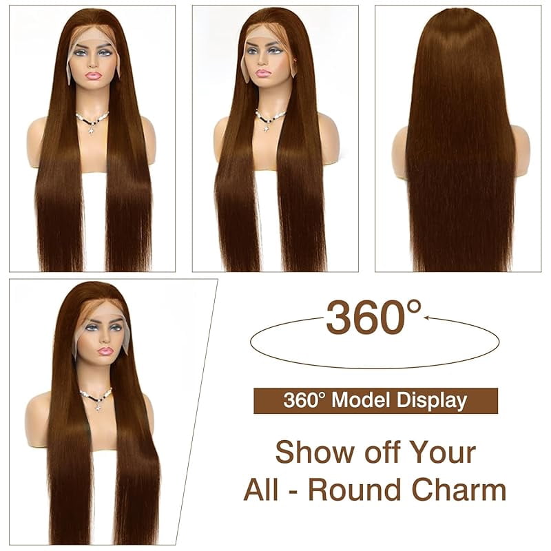 Chocolate Brown Lace Front Wigs Human Hair Pre Plucked 13x6 Straight Lace Front Wigs Human Hair 200% Density Colored #4 Light Brown Glueless Wig HD Lace Frontal Wigs for Women 36inch