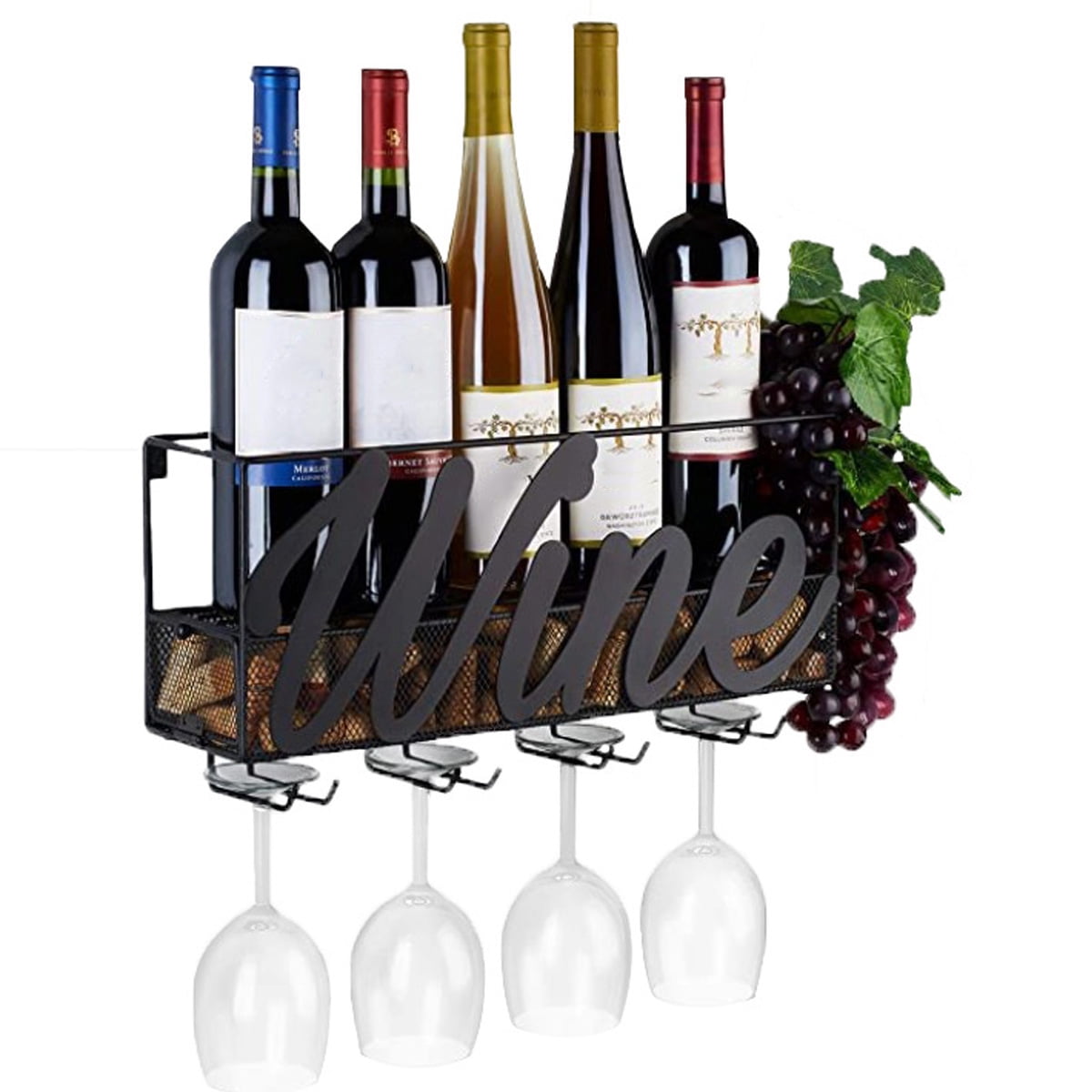 Metal Wine & Glasses Rack Wall Rack 5Bottles, 4Stemware