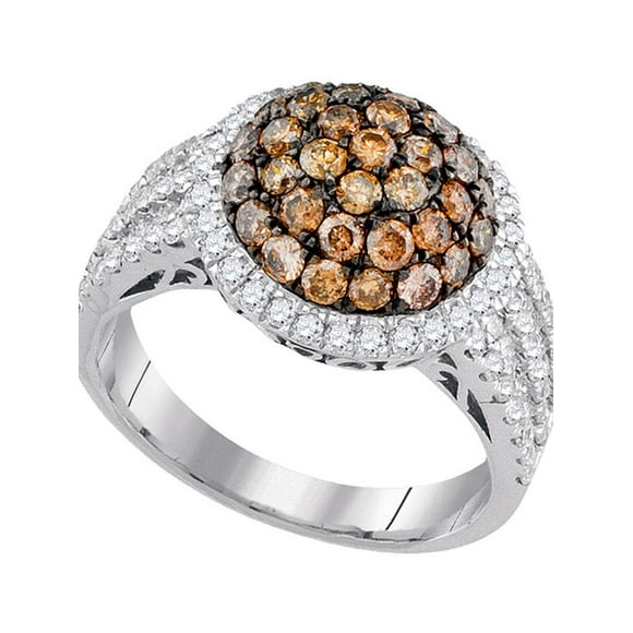 10kt White Gold Womens Round Brown Color Enhanced Diamond Cluster Ring 2.00 Cttw