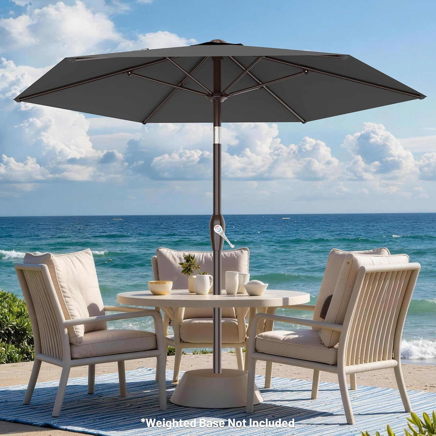 7.5FT Patio Umbrella Table Market Umbrella with 6 Sturdy Ribs, Button Tilt/Crank, Heavy-Duty Outdoor Umbrellas for Pool, Deck, Garden and Backyard, Gray