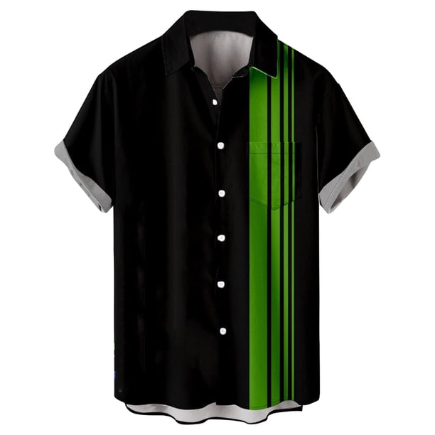 Camisas de Lino para Hombres, Manga Corta Camisa de Boliche Vintage con Cuello Cubano, Botón de Verano de Playa Casual