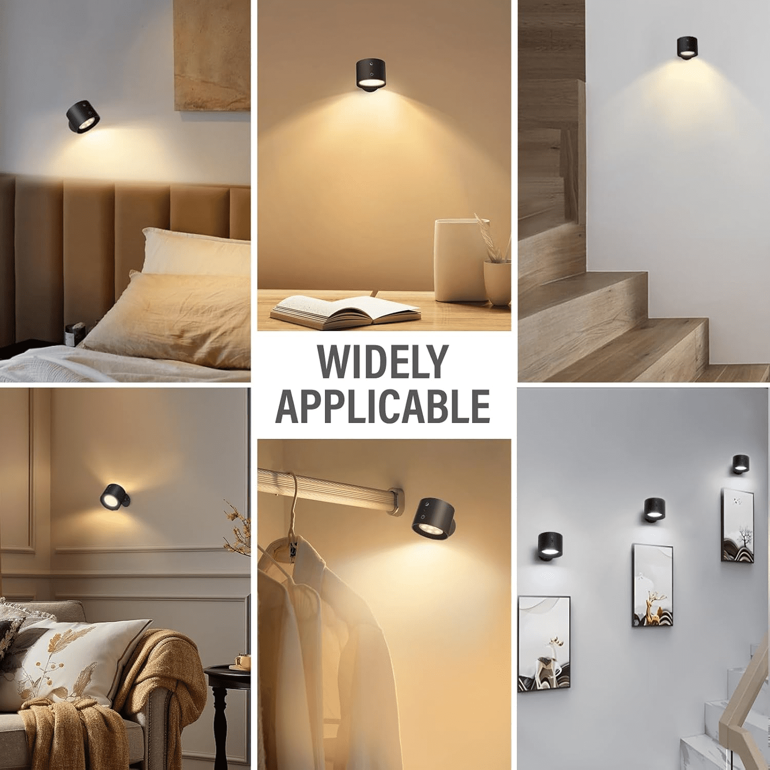 LED Wall Mounted Lights 2 Pcs with Remote, Wall Sconces Lamp 2000mAh Rechargeable Battery Operated, 3 Color Temperatures & Dimmable Magnetic 360° Rotation Cordless Light for Bedroom Bedside