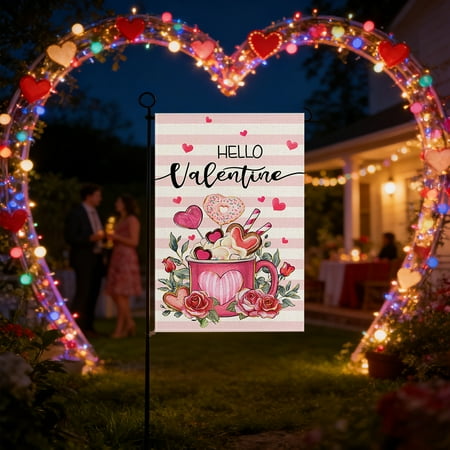 CaiYueKe Valentine s Day Garden Flag Outdoor Yard Decor Banner – Double Sided Polyester Reversible Welcome Flag for Porch Patio Home Festival Seasonal Holiday Decoration