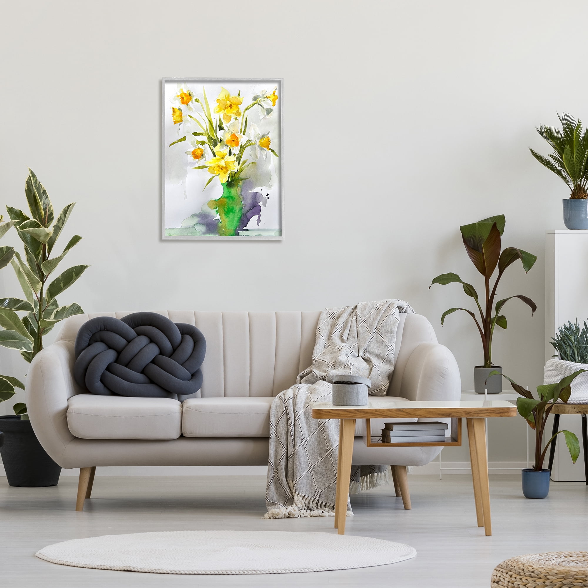 Stupell Industries Modern Daffodils Vase Botanical & Floral Painting Gray Framed Art Print Wall Art, 24 x 30