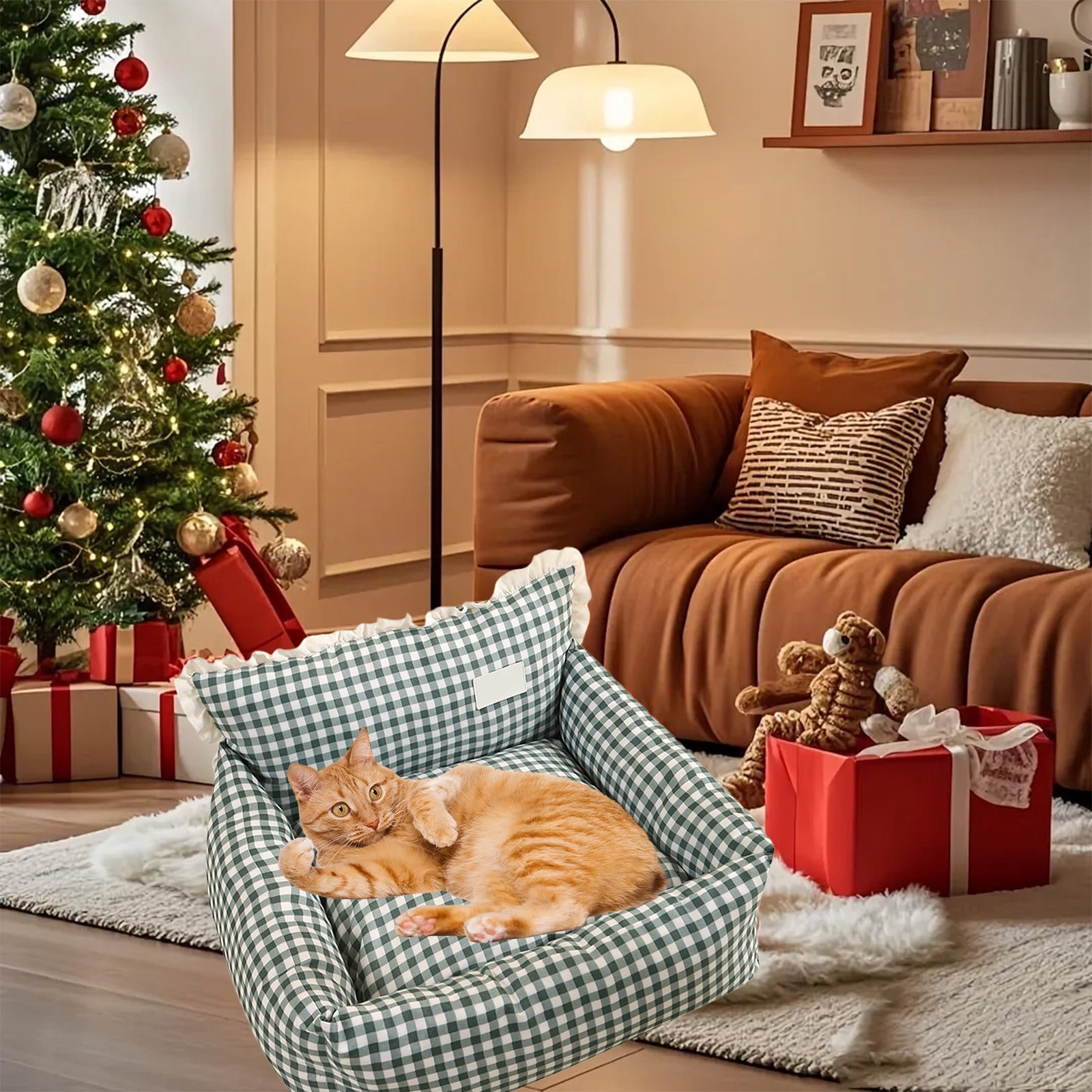 Jubipavy Pet Bed Cats Bed Cute Cats Bed Soft Plaid Sleeping Bed Portable Cats Sleeping Supplies Washable Pet Warm Bed Suitable For Small And Medium Sized Pet