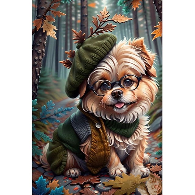 Kit de pintura por números sobre lienzo, arte al óleo artesanal, decoración de imagen de perro de hoja de arce, 40x60cm