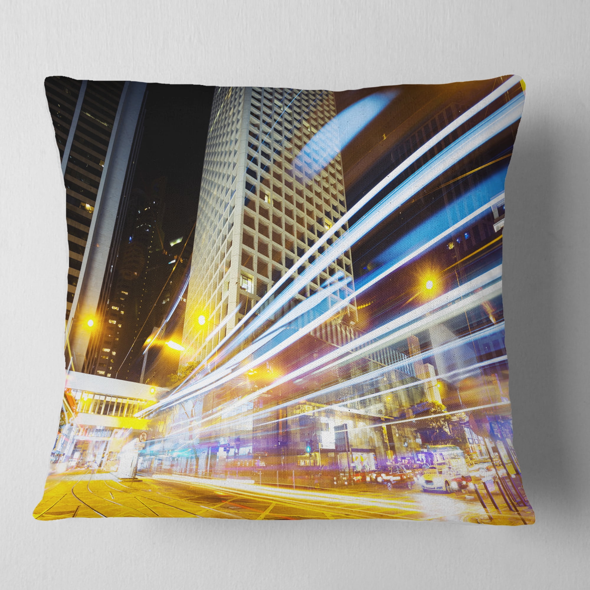 Designart Urban City Traffic Trails - Cityscape Digital Throw Pillow - 16x16