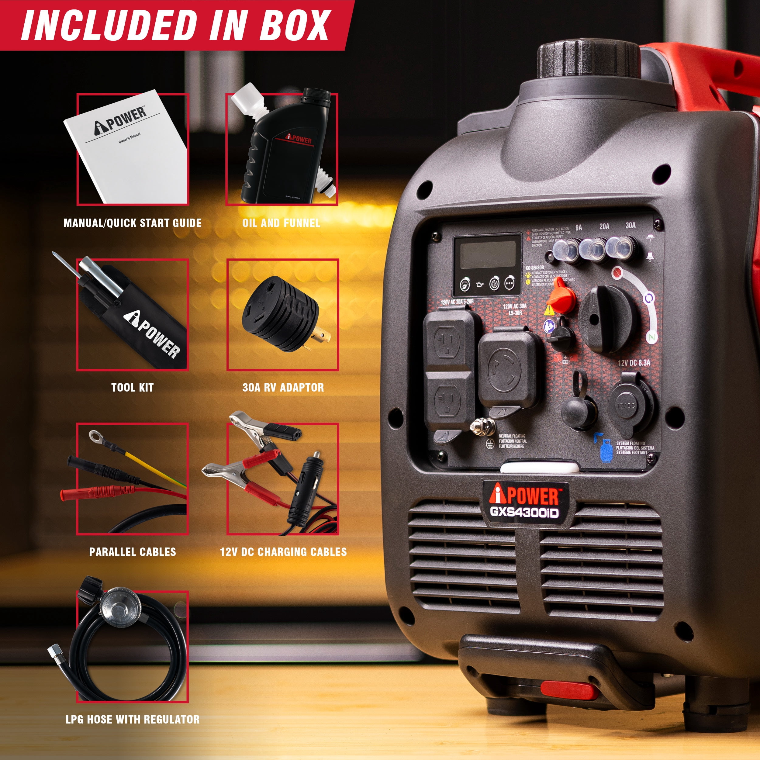A-iPower 4300-Watt Dual Fuel Inverter Generator with Recoil Start and CO Sensor
