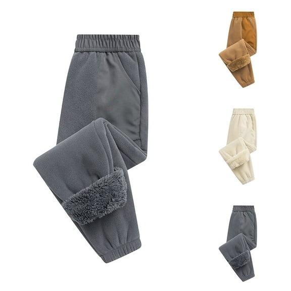 WRKEKC Kids Fleece Pants High Waist Solid Color Thickened Warm Comfy Cuffed Hem Soft Stretchy Thermal Pants for Boys Girls 4-15 Years Fall Winter Wear