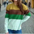 thumbnail image 3 of TKLPEHG Western Tops for Women Crew Neck Tops Casual Comfy Lightweight Classic Color Block Patchwork Loose Fashion Long Sleeve Pullover (Green,S), 3 of 4