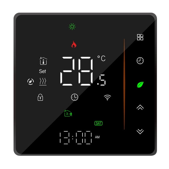 Wifi Smart Thermostat Temperature Controller Weekly Programmable Supports Touch Control/ Mobile App/ Voice Control Compatible With / Home, For Electric Floor Heating 16A Black