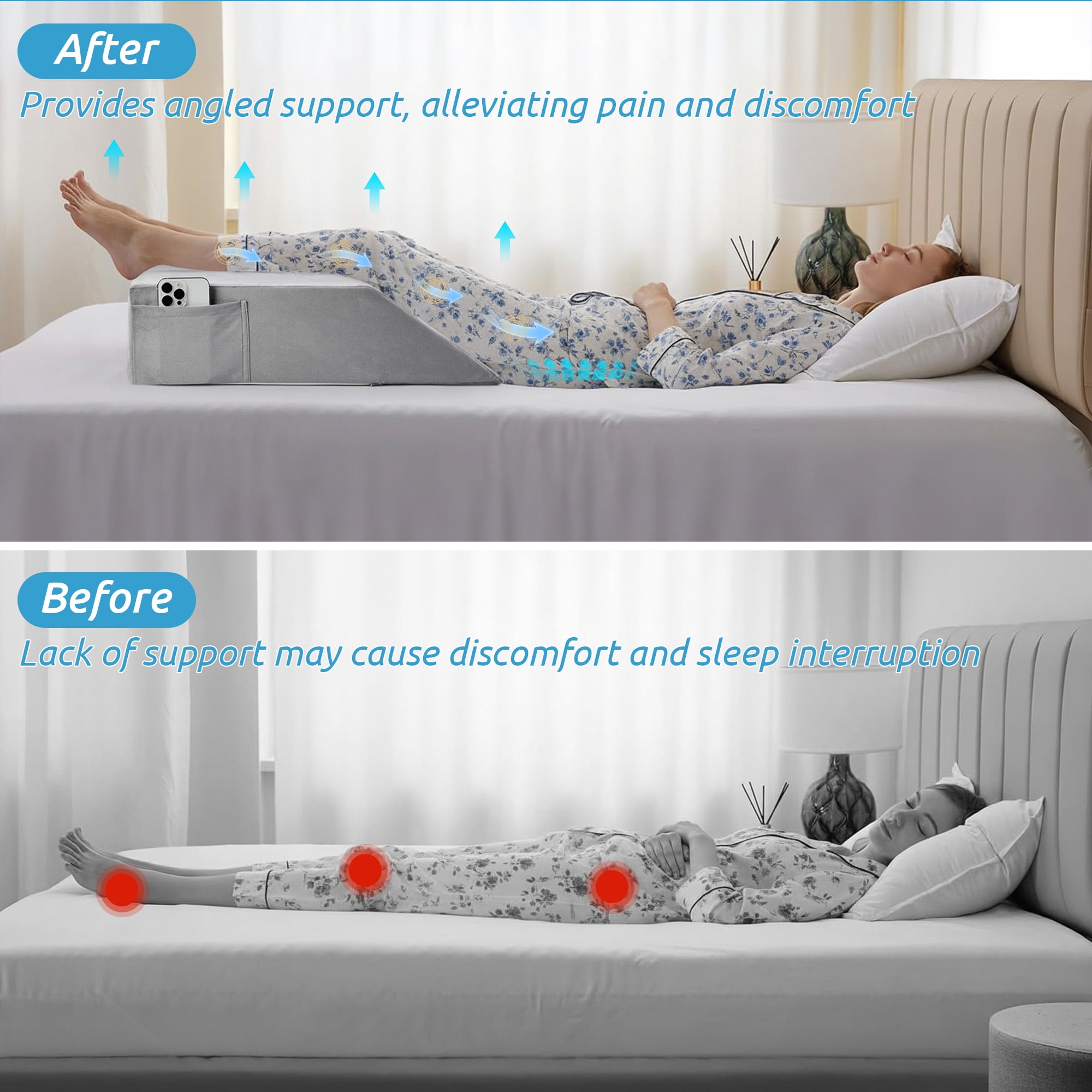 MOONORAH Wedge Pillows for after Surgery, Leg Pillow for Sleeping, Back Pain Relief, Blood Circulation, Knee Elevating Pillow, Grey, Flannelette