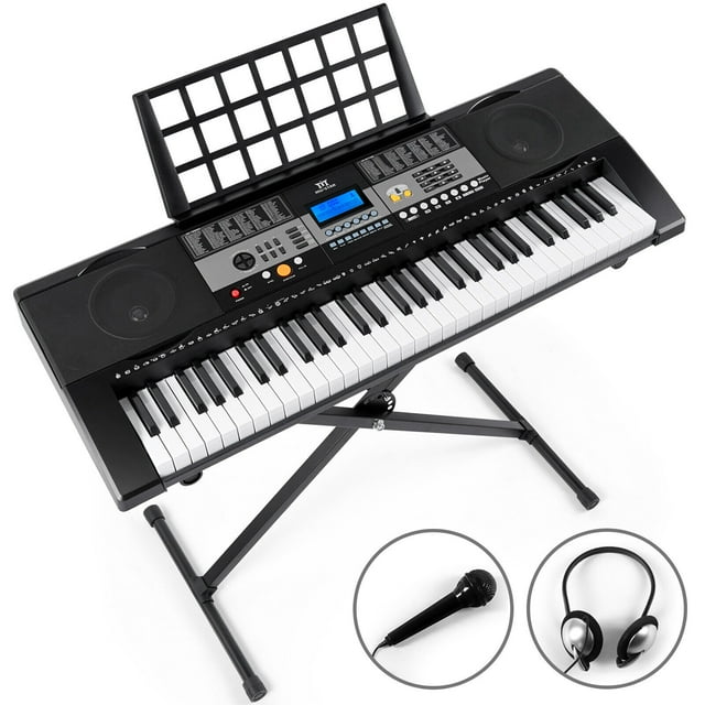 MUSTAR Electric 61 Key Piano Keyboard Beginners with Stand, Touch Sensitive, Headphones, Microphone, MP3/USB/LCD Screen